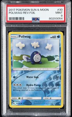 2017 POKEMON SUN & MOON #30 POLIWAG-REVERSE FOIL PSA 9 - Image 1