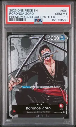 2023 ONE PIECE PREMIUM CARD COLLECTION 25TH EDITION #001 RORONOA ZORO PSA 10 - Image 1