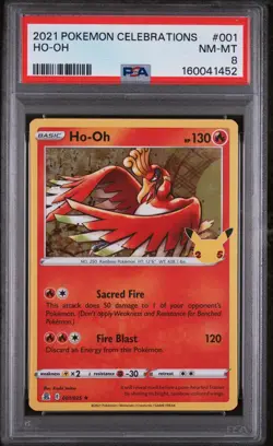 2021 Pokemon Ho-Oh Celebrations 001/025 Lot of 2 Graded PSA 8 NM-MT Holo Cards - Image 3
