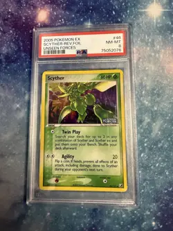 Nintendo Pokemon TCG 2005 Unseen Forces Scyther 46/115 Reverse Holo PSA 8 - Image 1