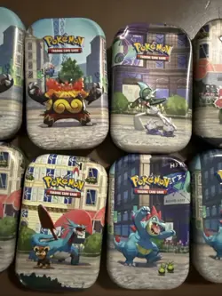 Lot of 10 Empty Pokemon TCG Mini Tins - Lumiose city with art & stickers - Image 3