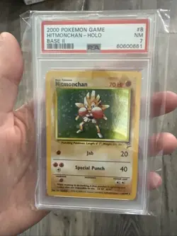 2000 POKEMON BASE SET 2 #8 HITMONCHAN-HOLO PSA 7 Graded Card Slabbed 8/130 - Image 1