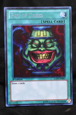 Pot of Greed 1st Edition LCJW-EN061 NM Secret Rare Holo Yugioh Card Near Mint - Image 1