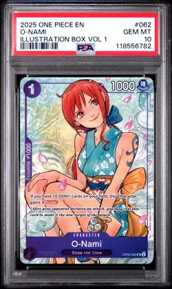 2025 ONE PIECE PROMOS ILLUSTRATION BOX VOL.1 #062 O-NAMI PSA 10 - Image 1