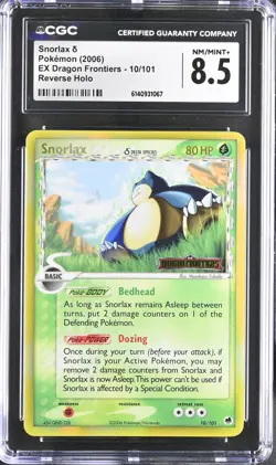 CGC 8.5 Snorlax 10/101 EX Dragon Frontiers Reverse Holo Stamped Pokemon Card - Image 1