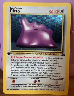 Pokemon Ditto 3/62 Fossil Set 1st Edition WOTC Vintage Holo RARE GERMAN VARIANT - Image 1