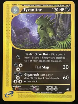 Pokemon TCG Tyranitar Aquapolis Non-holo Holo Rare 41/147 LP E Reader - Image 1