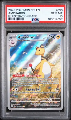 2026 POKEMON CRI EN-CHAOS RISING ILLUSTRATION RARE #090 AMPHAROS PSA 10 - Image 1