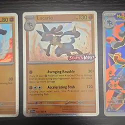 Pokemon TCG 3-Card Lot: Riolu 76/132, Lucario 114/198, MegaLucario EX FA 160/132 - Image 3