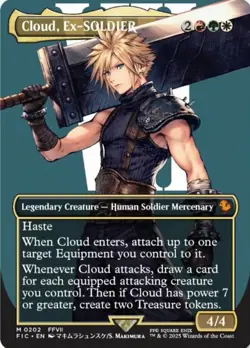 1x Cloud, Ex-SOLDIER ~~ Borderless - Foil NM-Mint, English Commander: Final Fant - Image 1