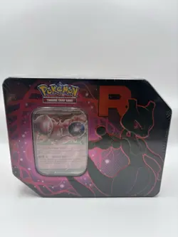 Pokemon TCG Team Rocket MEWTWO PROMO Metal Tin Box with 5 Boosters Packs SEALED - Image 1