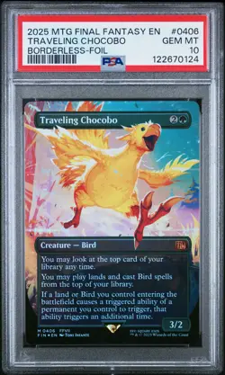 2025 MTG FINAL FANTASY BORDERLESS-FOIL #0406 TRAVELING CHOCOBO PSA 10 - Image 1