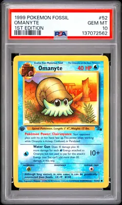 1999 POKEMON FOSSIL 1ST EDITION #52 OMANYTE PSA 10 - Image 1