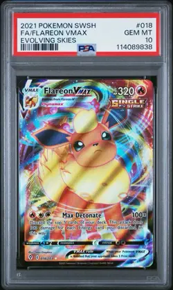 2021 POKEMON SWORD & SHIELD EVOLVING SKIES #018 FULL ART/FLAREON VMAX PSA 10 - Image 1