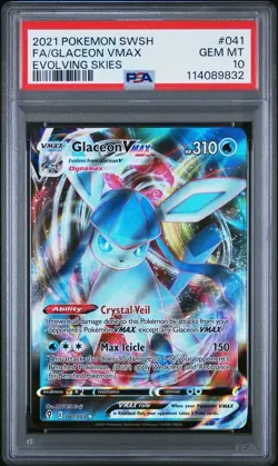 2021 POKEMON SWORD & SHIELD EVOLVING SKIES #041 FULL ART/GLACEON VMAX PSA 10 - Image 1