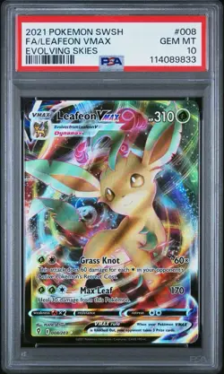 2021 POKEMON SWORD & SHIELD EVOLVING SKIES #008 FULL ART/LEAFEON VMAX PSA 10 - Image 1