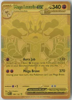 Pokemon Gold Mega Lucario EX 188/132 Full Art Holo Mega Hyper Rare - Image 1