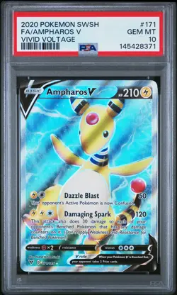 2020 POKEMON SWORD & SHIELD VIVID VOLTAGE #171 FULL ART/AMPHAROS V PSA 10 - Image 1