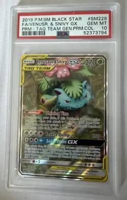 2019 POKEMON SM BLACK STAR PROMO #SM229 FULL ART/VENUSAUR & SNIVY GX PSA 10 - Image 1