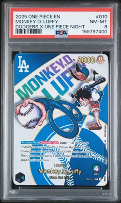 2025 ONE PIECE PROMOS DODGERS X ONE PIECE NIGHT #010 MONKEY D. LUFFY PSA 8 - Image 1