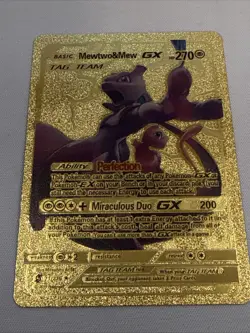 Pokemon Mewtwo & Mew GX TAG TEAM Gold Card 270 HP 270 ATK 200 Basic - Image 1
