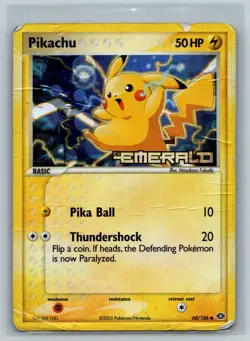 Pikachu 60/106 EX Emerald 2005 Reverse Holo Pokemon Card TCG DMG - Image 1
