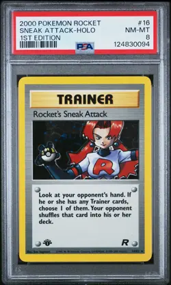 2000 POKEMON ROCKET 1ST EDITION #16 ROCKET'S SNEAK ATTACK-HOLO PSA 8 - Image 1