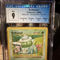 CGC 9 MINT Shadowless Base Set Bulbasaur 1999 WOTC Pokemon #44/102 - Image 3