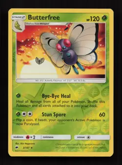 Butterfree 3/147 Rare Burning Shadows Pokemon Reverse Holo Near Mint - Image 1