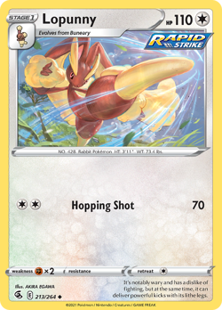 Lopunny 213/264 Uncommon Fusion Strike Pokemon NM - Image 1