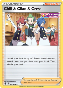 Chili & Cilan & Cress 227/264 Uncommon Fusion Strike Pokemon NM - Image 1