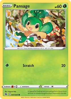 Pansage 007/264 Common Fusion Strike Pokemon NM - Image 1