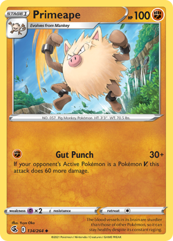 Primeape 134/264 Uncommon Fusion Strike Pokemon NM - Image 1