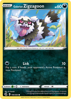 Galarian Zigzagoon 159/264 Common Fusion Strike Pokemon NM - Image 1