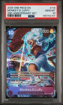 2025 ONE PIECE ENGLISH VERSION 2ND ANNIVERSARY SET #119 MONKEY D. LUFFY PSA 10 - Image 1