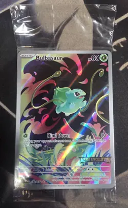 Pokemon TCG Bulbasaur IR 133/132 Mega Evolutions Stamped Promo Card Sealed - Image 1
