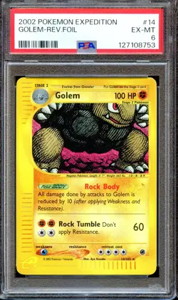 PSA 6 Golem 14/165 Reverse Foil Expedition E Series 2002 Pokemon Card NEAR MINT - Image 1