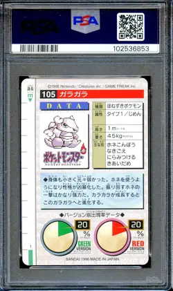 PSA 9 Marowak #105 Carddass Vending Bandai 1996 Japanese Pokemon Card Red - Image 2