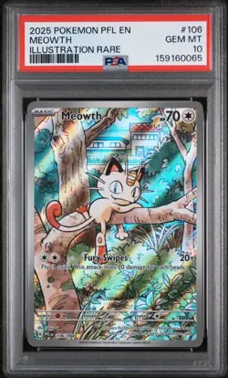 2025 POKEMON PFL EN-PHANTASMAL FLAMES ILLUSTRATION RARE #106 MEOWTH PSA 10 - Image 1
