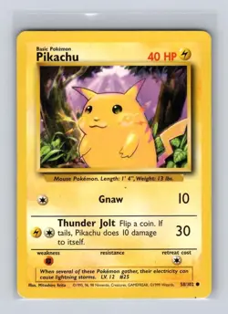Pikachu 58/102 Common Base Set Unlimited Pokemon MODERATELY PLAYED - Image 1