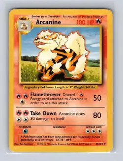 Arcanine 23/102 Uncommon Base Set Unlimited Pokemon MODERATELY PLAYED - Image 1
