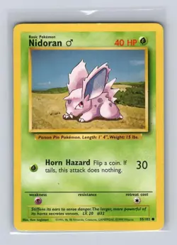 Nidoran M 55/102 Common Base Set Unlimited Pokemon MODERATELY PLAYED - Image 1