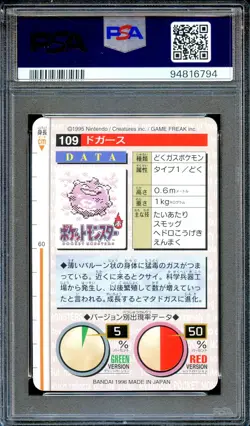 PSA 8 Koffing #109 Carddass Vending Bandai 1996 Japanese Pokemon Card Red - Image 2