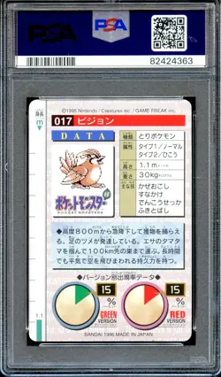 PSA 8 Pidgeotto #17 Carddass Vending Bandai 1996 Japanese Pokemon Card Red - Image 2