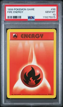 1999 POKEMON GAME #98 FIRE ENERGY PSA 10 GEM MINT BASE SET UNLIMITED - Image 1