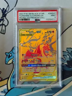 Pokemon SM Promo 247 Full Art Reshiram & Charizard GX Premium Collection Psa 9 - Image 1