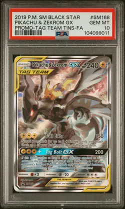 2019 POKEMON SM BLACK STAR PROMO #SM168 FULL ART/PIKACHU & ZEKROM GX PSA 10 - Image 1