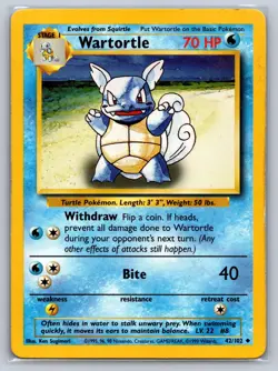 Wartortle 42/102 Uncommon Base Set Unlimited Pokemon Moderately Played - Image 1