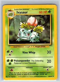 Ivysaur 30/102 Uncommon Base Set Unlimited Pokemon Lightly Played - Image 1