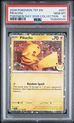 2026 Pokemon TEF EN Pikachu Pokemon Day Collection Holo Stamp #051 PSA 10 - Image 1